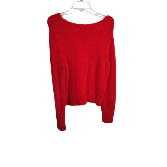 4171) Bar III Red Fuzzy Slightly Cropped Pullover Nylon Sweater Large - Picture 2 of 8